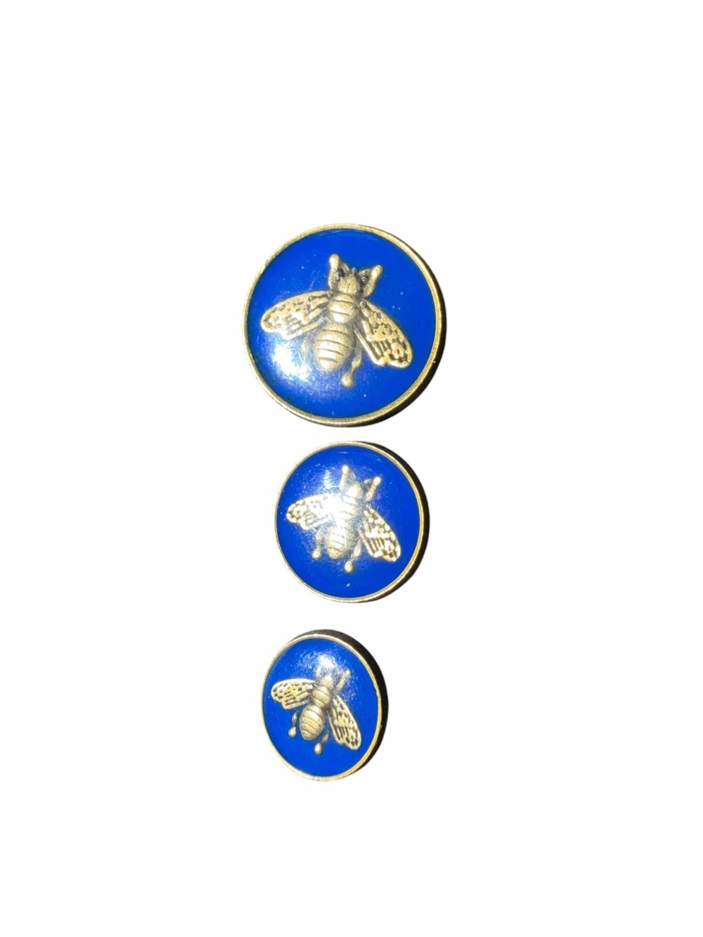 Gucci Blue Enamel Bee Button Trio with Gold Bee Motif‎